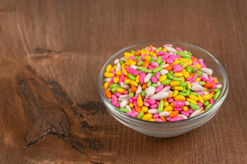Sugar coated colorful candy wrapped around fennel seeds. Saunf Goli. Mouth Freshner Mix. Indian Mukwas or Mukhvas.