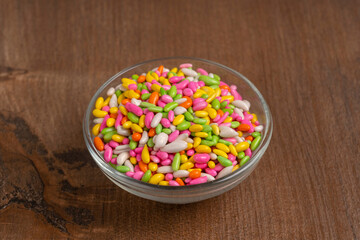 Sugar coated colorful candy wrapped around fennel seeds. Saunf Goli. Mouth Freshner Mix. Indian Mukwas or Mukhvas.