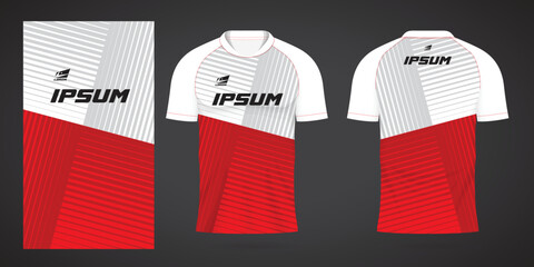 Fototapeta premium red white sports jersey template for team uniforms and Soccer t shirt design