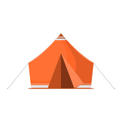 Cartoon front orange tent on isolated background, Vector illustration.