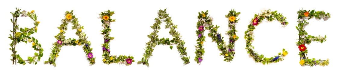 Fototapeta na wymiar Blooming Flower Letters Building English Word Balance