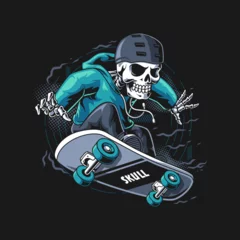 Fotobehang Skull skateboarder illustration © Noviangraphic