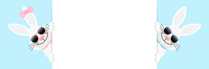 Weiße Osterhasen Mädchen & Junge Sonnenbrille Banner Außen Himmel