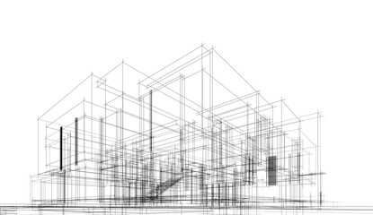 house building sketch architecture 3d illustration