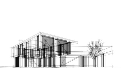 house building sketch architecture 3d illustration