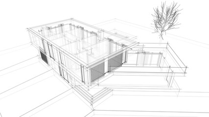 house building sketch architecture 3d illustration