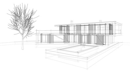 house building sketch architecture 3d illustration