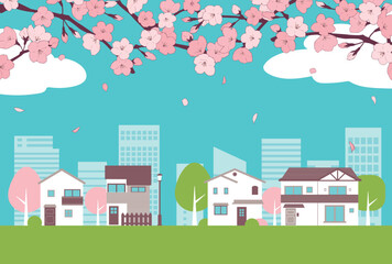 背景素材_街並み_桜