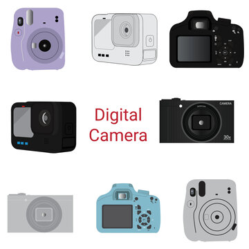 Camera Icon Set. Photography icon set. Security Camera Icon. photo and video icons. multimedia icon set. Flat Outline Vector icons. Camera shutter, lenses and photo camera icons set. Photo camera dood