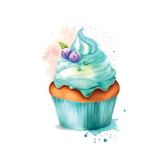 cupcake with cream. watercolor illustration ice cream