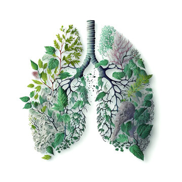 Poumon humain mais compos&eacute; de plantes et de feuilles - sant&eacute; - Illustration g&eacute;n&eacute;r&eacute; par IA