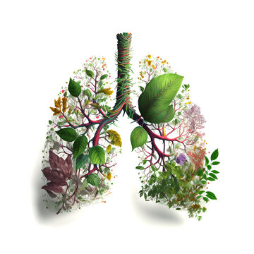 Poumon humain mais compos&eacute; de plantes et de feuilles - sant&eacute; - Illustration g&eacute;n&eacute;r&eacute; par IA