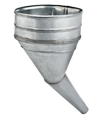 Metal gray funnel for filling water or fuel, hopper for liquids to fill containers