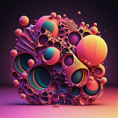 Abstract render with bubbles, 3d design, beautiful wallpaper,background,generative ai