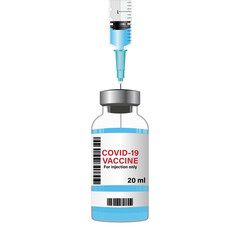 Vaccine ampoule with syringe. Covid-19 coronavirus vaccination concept