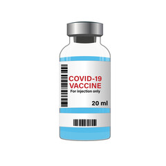 Vaccine bottle with barcode. Covid-19 coronavirus vaccination concept