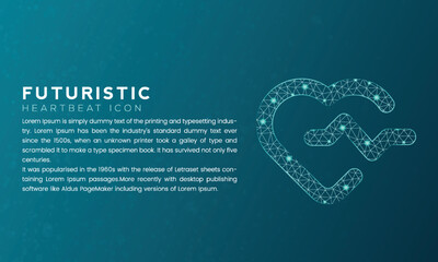 Blue futuristic heartbeat icon concept with polygon node connected dots and neon effect