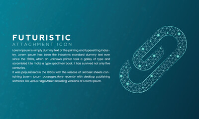 Blue futuristic attachment icon concept with polygon node connected dots and neon effect