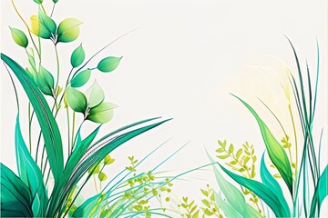 Fototapeta na wymiar light green healthy floral border abstract watercolor copy space background,generative ai