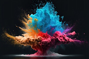 Explosion powder rainbow colors into the water. Generative AI