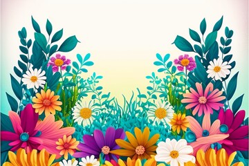 Fototapeta na wymiar colorful floral border abstract watercolor background,generative ai