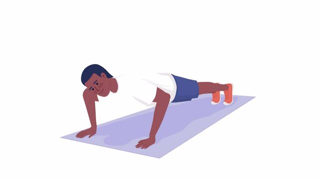 Animated young man on yoga mat. Gym workout. Full body flat person on white background with alpha channel transparency. Colorful cartoon style HD video footage of character for animation