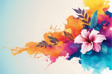 Fototapeta na wymiar colorful floral border abstract watercolor background,generative ai