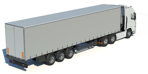 3d illustration - European truck with trailer, on a white background