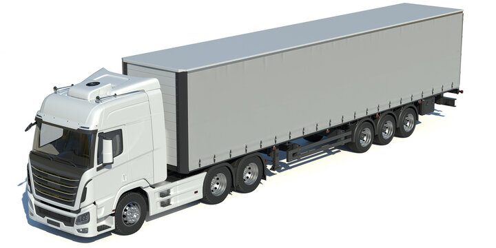 3d illustration - European truck with trailer, on a white background