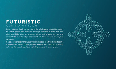 Blue futuristic gun point icon concept with polygon node connected dots and neon effect