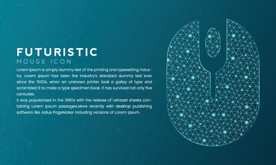 Blue futuristic mouse icon concept with polygon node connected dots and neon effect