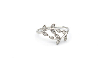 Jewelry ring, a white gold/silver plated ring decorated with a diamond. An elegant diamond ring for women.