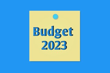 budget 2023 text on open notepad on white background. 