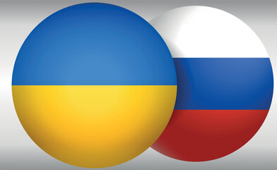 round icons with Ukraine flag  and russian flag on the sides vector. concept of relations between countries