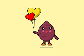 Cute cartoon Sweet potato floating with balloon cartoon vector illustration flat cartoon style