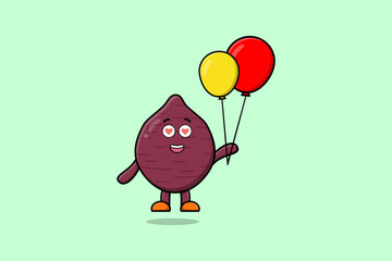Cute cartoon Sweet potato floating with balloon cartoon vector illustration flat cartoon style