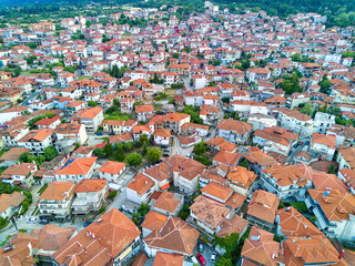 Fototapeta na wymiar Greek town of Litochoro with small houses and narrow streets