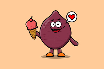 Cute Cartoon Sweet potato character holding ice cream cone in modern cute style illustration
