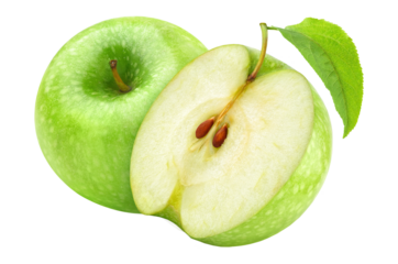 Halved green apples cut out