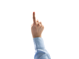 Hand pointing his finger at something on a transparent background. Fingers pointing on an isolated background. The concept of showing, pointing to something.