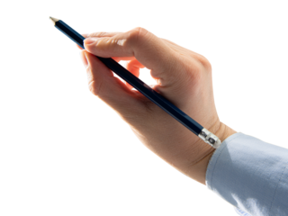 Hand holding a pencil on a transparent background. The concept of handwriting, using a pencil, crayon, pen. Hand with a pencil, pen on an isolated background.
