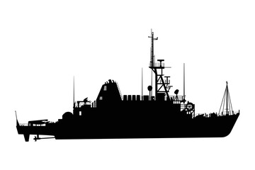 Military Mine Countermeasures Vessel Silhouette, Army Minesweeper Warship Illustration