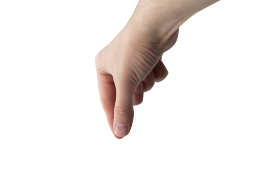 Hand grabbing on a transparent background. The concept of gripping an object, catching something. Male hand on an isolated background.