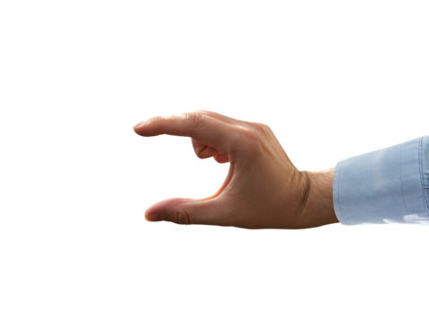 Hand grabbing on a transparent background. The concept of gripping an object, catching something. Male hand on an isolated background.