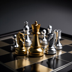 Gold and silver chess on chess board game for business metaphor leadership concept