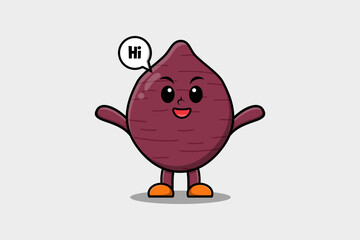 Cute cartoon Sweet potato character with happy expression in modern style design illustration