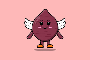 Cute cartoon Sweet potato character wearing wings in modern style design illustration