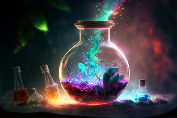 smoke and bubbles from the Erlenmeyer Flask, generative Ai