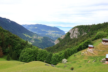 Fototapeta na wymiar View from the Corbier neck wich is a French Alpine pass located in Haute-Savoie department 