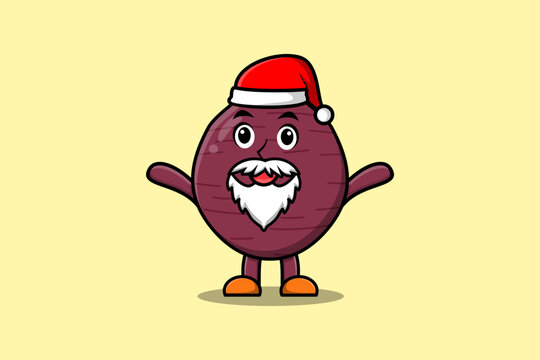 cute cartoon Sweet potato santa clause character is bringing candy cane and boxes christmas 